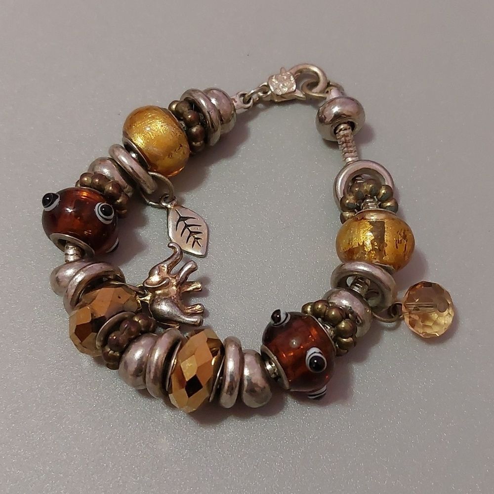 Multicolor Art Glass Slider Beads Elephant Charm Bracelet
